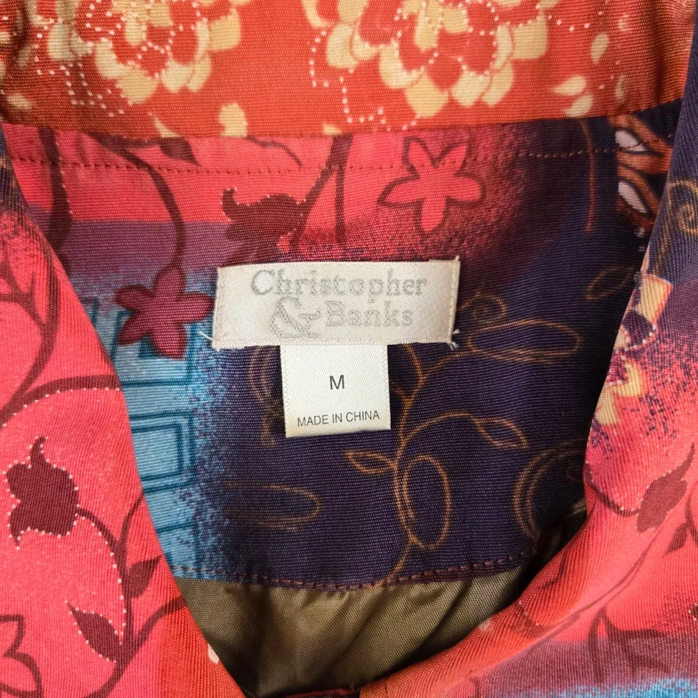 Colorful Floral Sequin Embroidery Wearable Art Button Front Jacket Size Medium